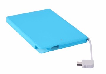 AWC943 2500mAh OEM 7mm Slim Build in Cable Credit Card Power Bank Leather Power Bank 2600mah