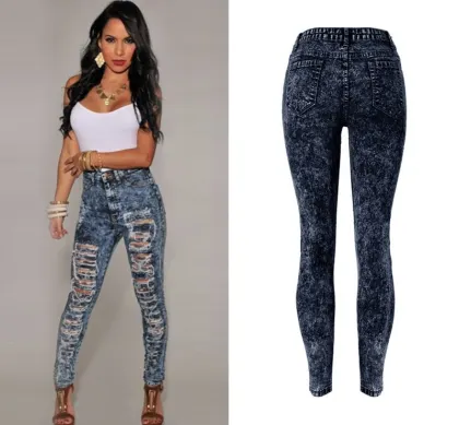 RM1603 Women Destroyed Boyfriend Jeans Ripped Washed Cuff Denim Trousers