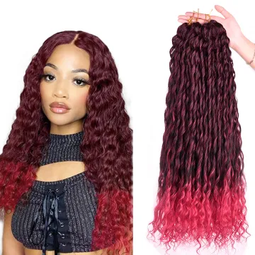 24Inch Water Wave Crochet Braids Hair Soft Long Curcly Ombre Black Red Goddess Braiding Hair Synthetic Hair Extensions