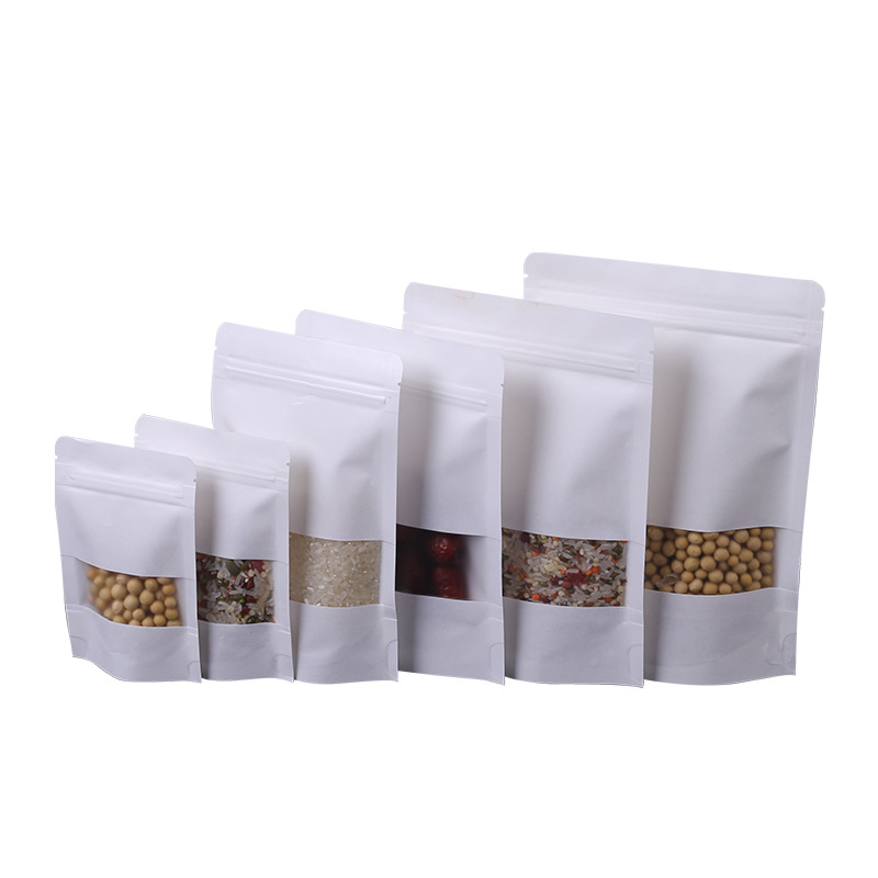 Ziplock Brown White Kraft Craft Paper Standing Up Pouches Food Packaging Zipper Bags With Window