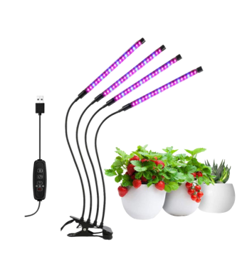 40W 4 Heads Full Spectrum Flexible LED USB Plant Growth Light with Clip Timer