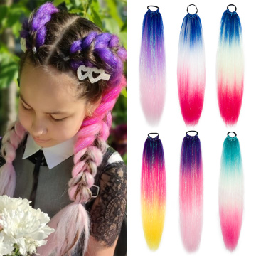 Alileader 110G Multi Color destacado Tinsel de cabello de seda Camidas de cola de cola de niños lacos con banda elástica de goma