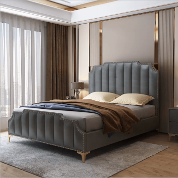 Modern Minimalist Luxury King-Size Bed with Full-Grain Cowhide Upholstery by Solid Wood Manufacturer