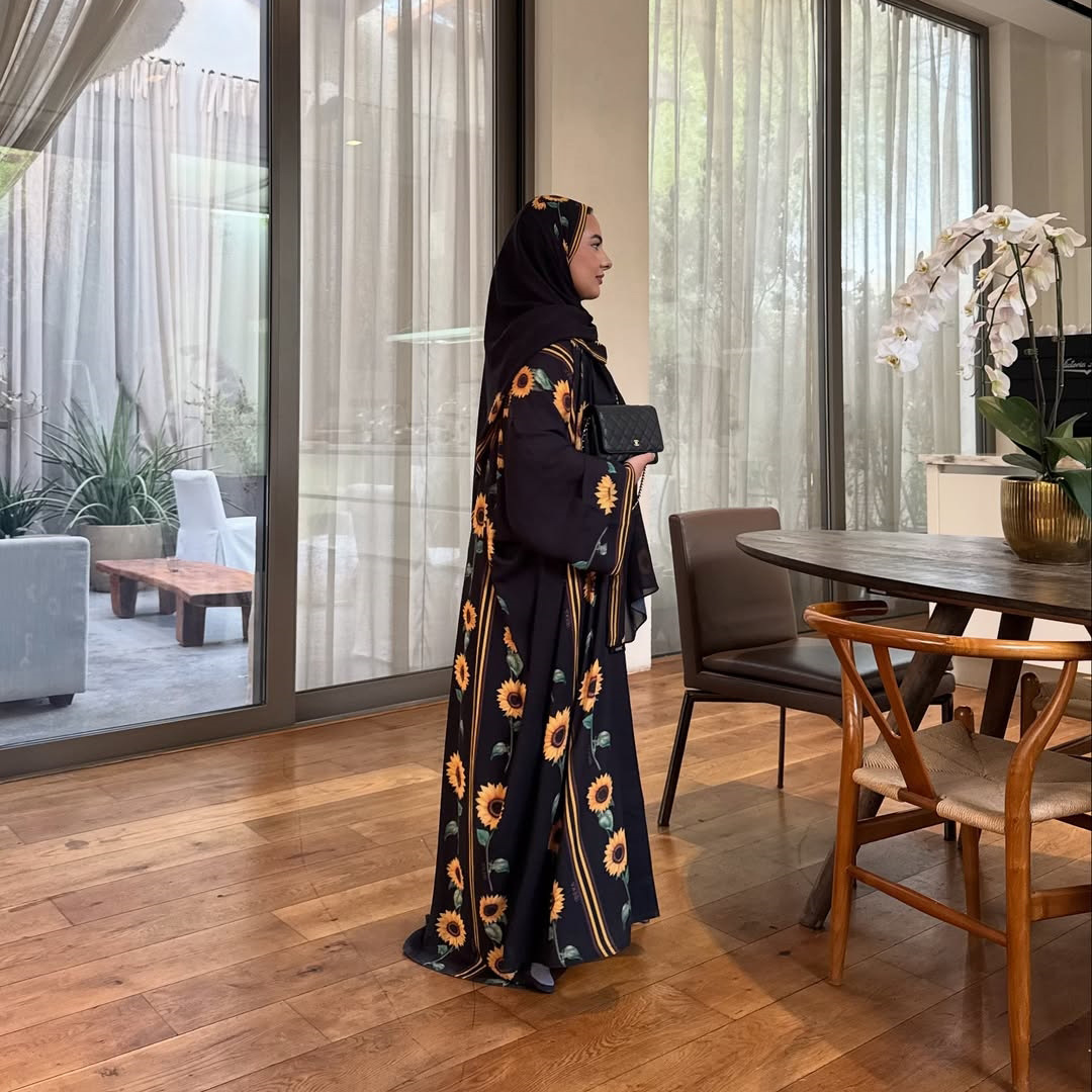 Sunflower Printed Abaya Dress