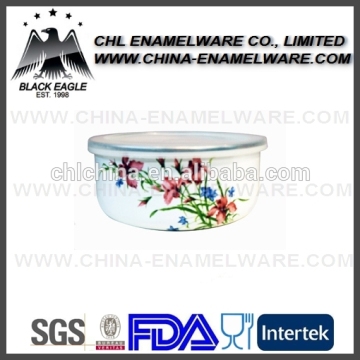Decal printed enamel coated bowl with flat cover
