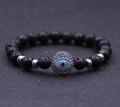 Silver Evil Eye Lava stone 8MM Round Beads Bracelet