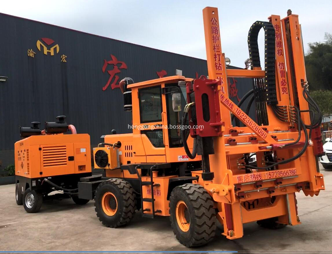 tractor-mounted highway guardrail pile driver