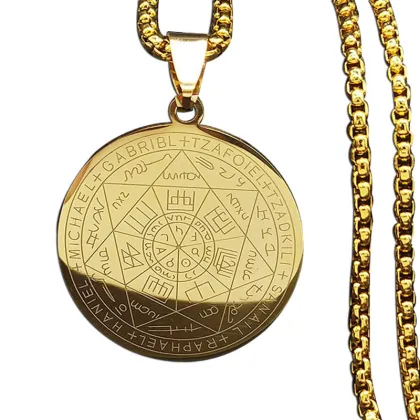 High Quality Stainless Steel Seven Archangel Protection Round Pendant Necklace