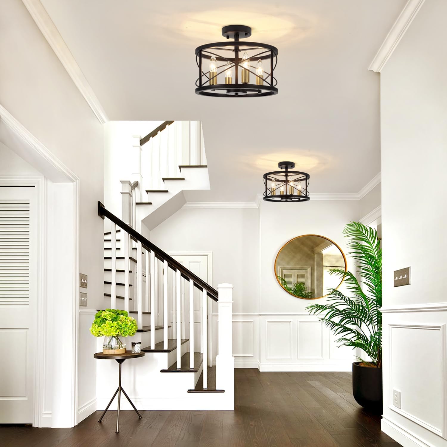 Black and Brushed Gold Semi Flush Mount Ceiling Light (2)