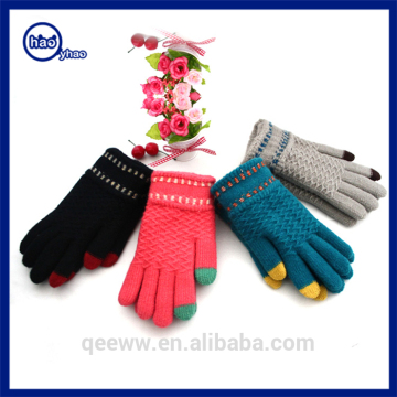 YHao custom jacquard two fingers multi color winter touch screen gloves wholesale acrylic smart phone gloves