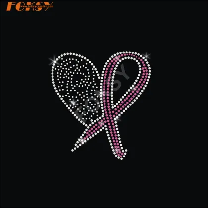 Written Pink Ribbon Iron on Rhinestone Transfer