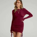 Women Casual Long Sleeve Ruched Dress