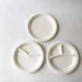Disposable 2 Compartment Plates 2 divided bagasse round plates disposable dishes Supplier