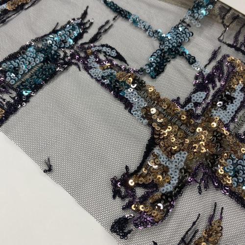 Baby Blue Maze Sequins Embroidery On Mesh Fabric