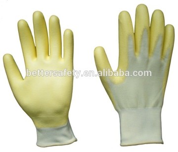 13 Guage yellow Polyester Coated yellow PU palm Wholesale Work Gloves Anti-Static