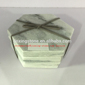 hexagon grey Marble Coaster Set, - Set of 4 White Marble Drink Coasters /round marble coaster