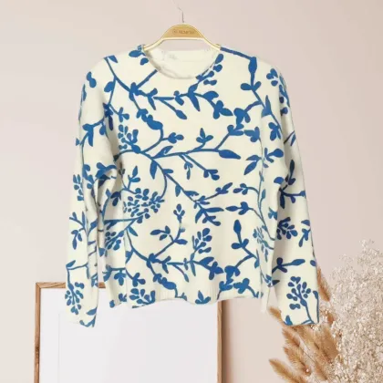 Active Printed Blue and White Knitted Sweater