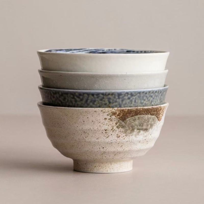 Elegant Brown Floral Asian Bowls with Subtle Texture