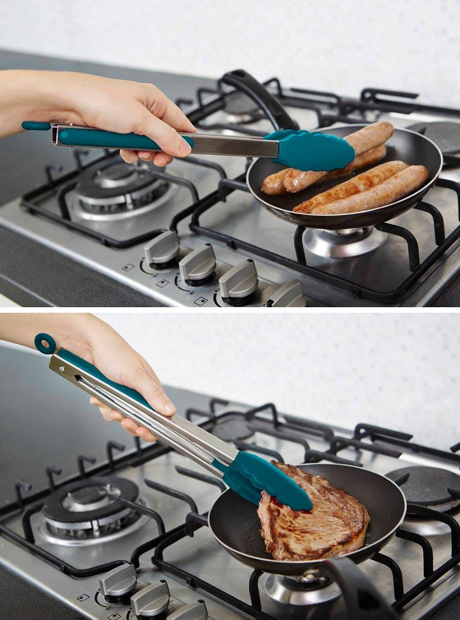 Kitchen Tongs - Stainless Steel Silicone Cooking Tongs