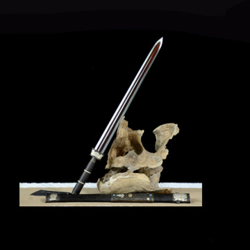 Black Qin Dynasty Sword Pattern Steel Silver Accessories Decorated with Purple Sandalwood Sheath