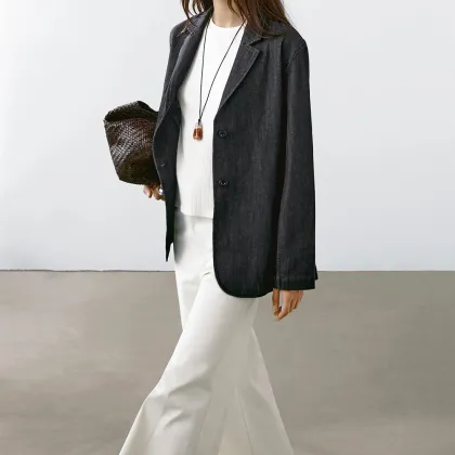 Women's casual commuting style loose denim suit jacket