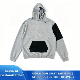 Spliced Waffle Knit Pullover Hoodie
