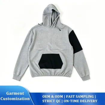 Spliced Waffle Knit Pullover Hoodie