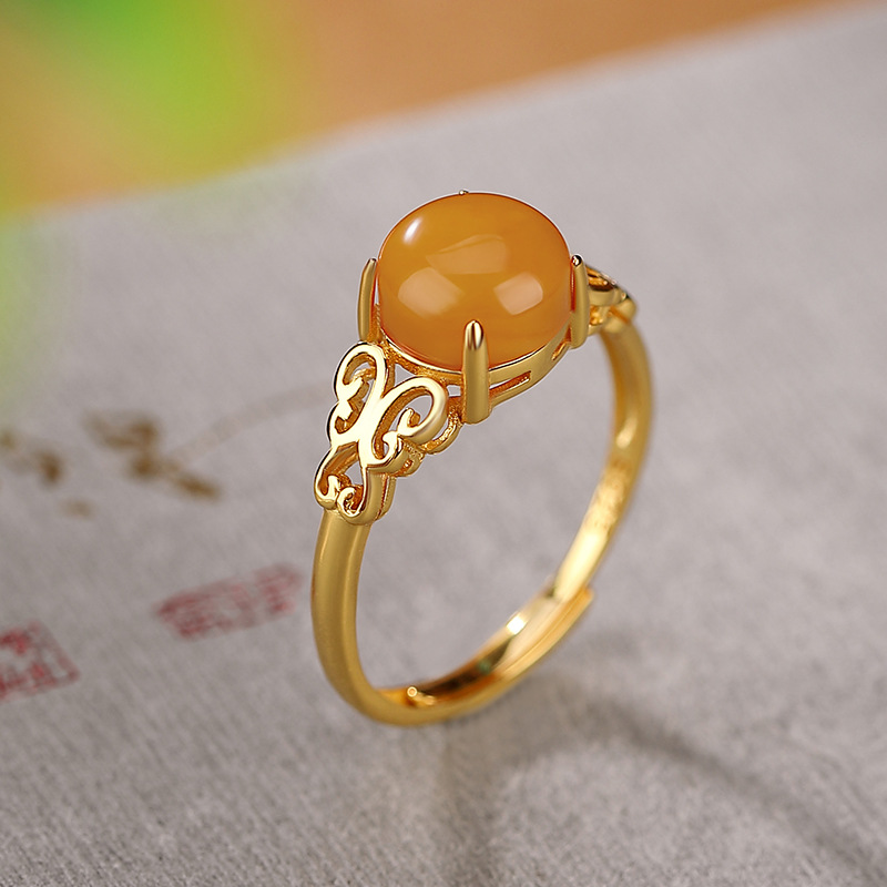 Beeswax round bead ring