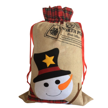 Großer Schneemannmusterweihnachtsleinensack