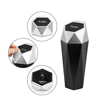 Hexagonal Car Trash Can with Push-up Lid - Leakproof Mini Garbage Bin for Car and Home