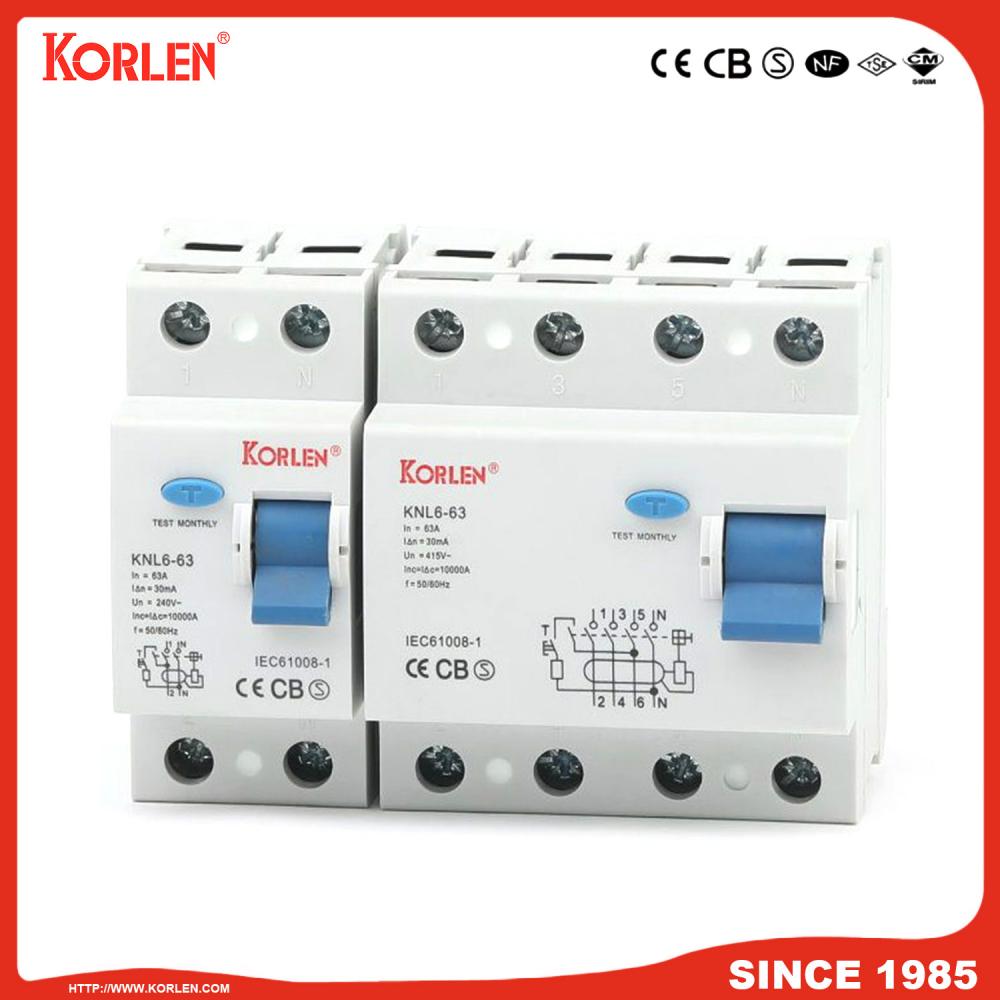 Residual Current Circuit Breaker KNL6-63 10KA SEMKO 2P