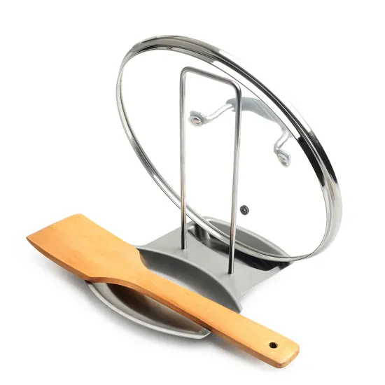 kitchen multi purpose stainless steel pan pot storage spoon and lid rest
