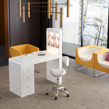 White Nail Tables Desk with Ventilation for Manicure Salon Furniture and Polish Display