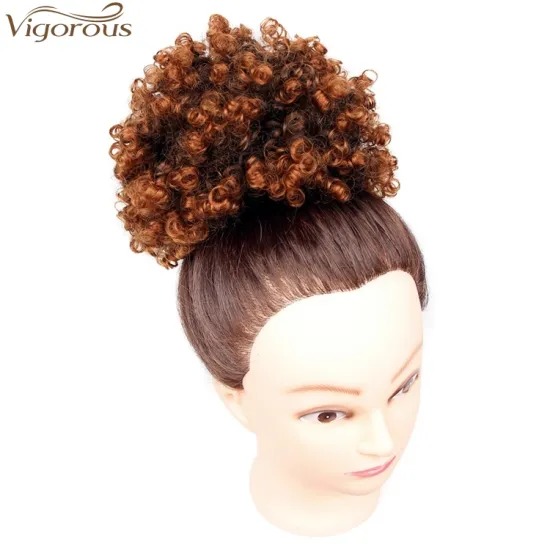 Vigorous Synthetic Short Afro Kinky Hair Bun High Temperature Drawstring Pony Tail Clip in Hair Extension on Puff Hair Bun
