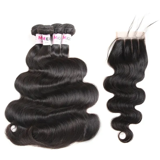 16 18 20 Inch Unprocessed Virgin Remy Peruvian Body Wave Hair Bundle 3Pcs Lot Deals With Lace Closure
