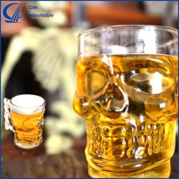 3D Skull Shape Crystal Home Beer Wine Drinking Stein Glass Mug Handle Glassware