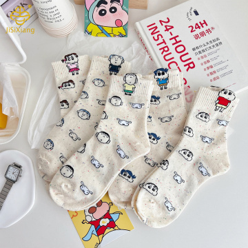한국 버전 만화 크레용 신은 폴카 도트 원사 보트 양말을 가진 짧은 튜브 양말