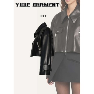 Long Sleeves Spliced Fake PU Leather Cropped Jackets