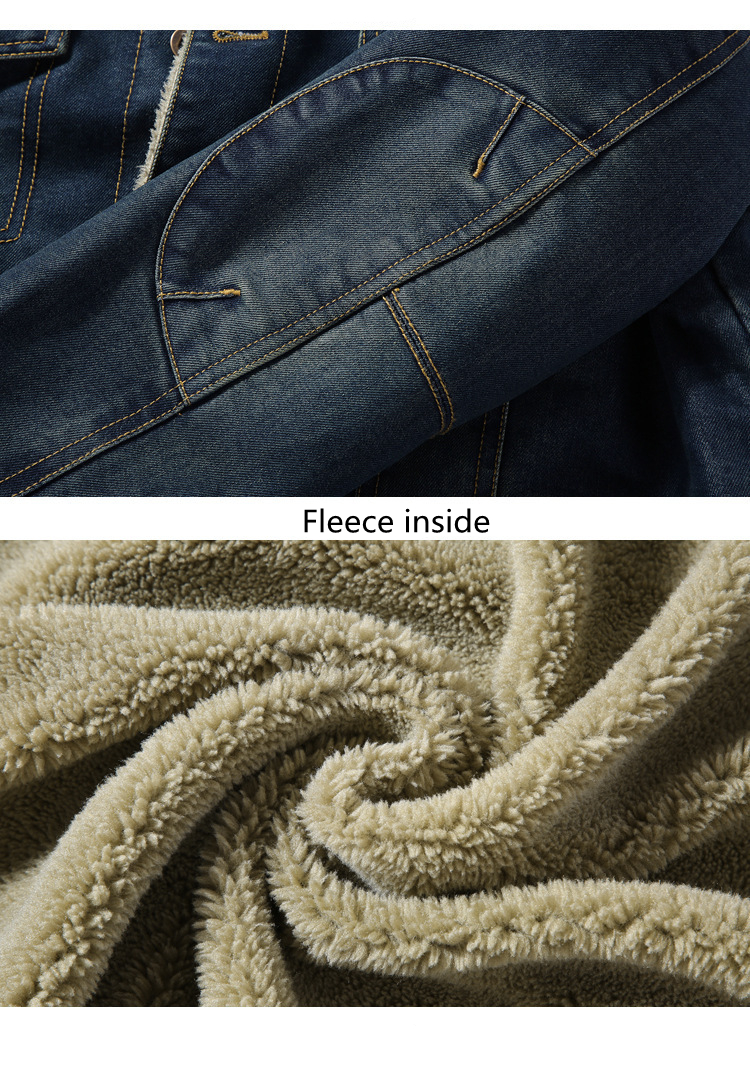 Men's Fleece Blue Denim Jacket Embroidery
