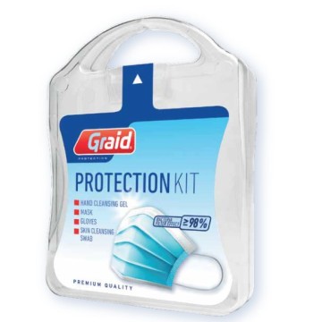 Erste-Hilfe-Set des Schutzkits mit Handschuhen