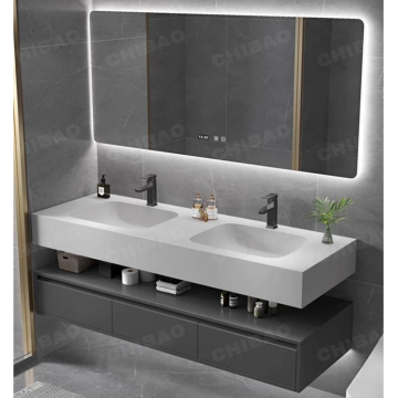 Luxury Floating Bathroom Vanity with Stainless Steel Double Sink, Mirror and Basin