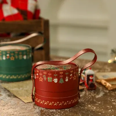 Christmas printed red gift box with lid