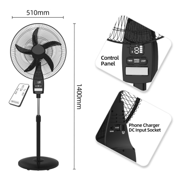2023 Wholesale 9 Speed Rechargeable 18 Inch Standing Fan with Light