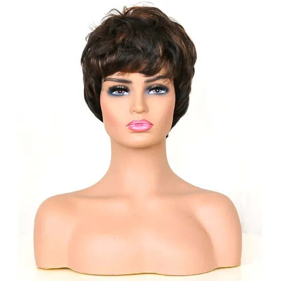 Whosale price short cut pixie wigs Ombre colored synthetic hair wigs with bangs for women