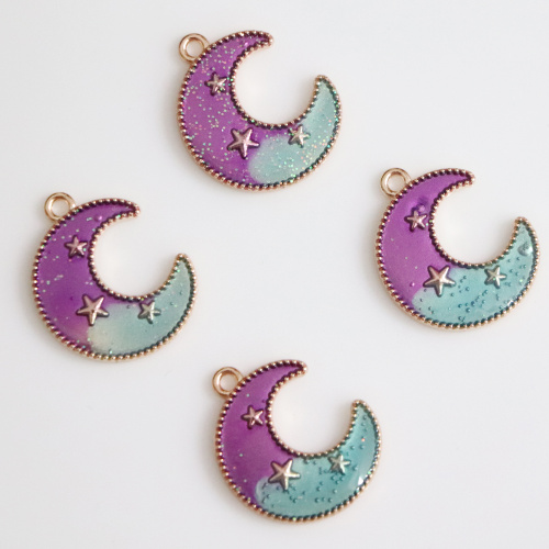 Planet Alloy Enamel Moon Charms Metallic Pendant Kawaii Beads for Baby Kids Girls Earring Bracelet Accessories