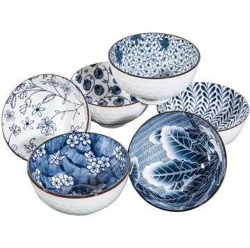 Japanese-Style Ceramic Bowl Set, 10 Ounce, Blue and White