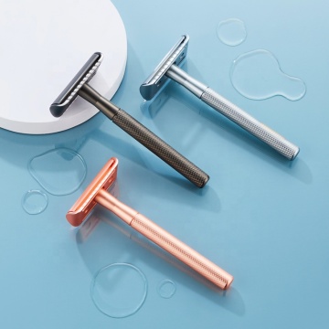 CNC Machined Brass Safety Razor Handle in Rose Color with Double Edge Blade