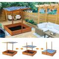 Sandbox with Cover Kids Wood Retractable Roof Sandbox