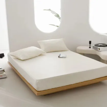 Class A 60s Lyocell Tencel Solid Color Single-Piece Ice Silk Three-Piece Sheet Set with Simmons Protective Bed Cover