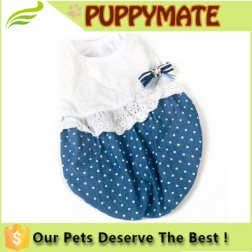 Dog clothes, blue and white bowknot dress skirt, pet clothes, dog dress